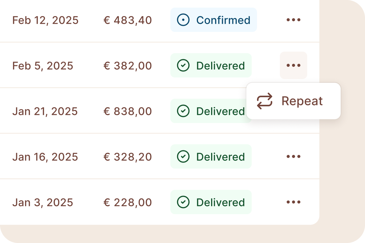 List of orders with repeat action